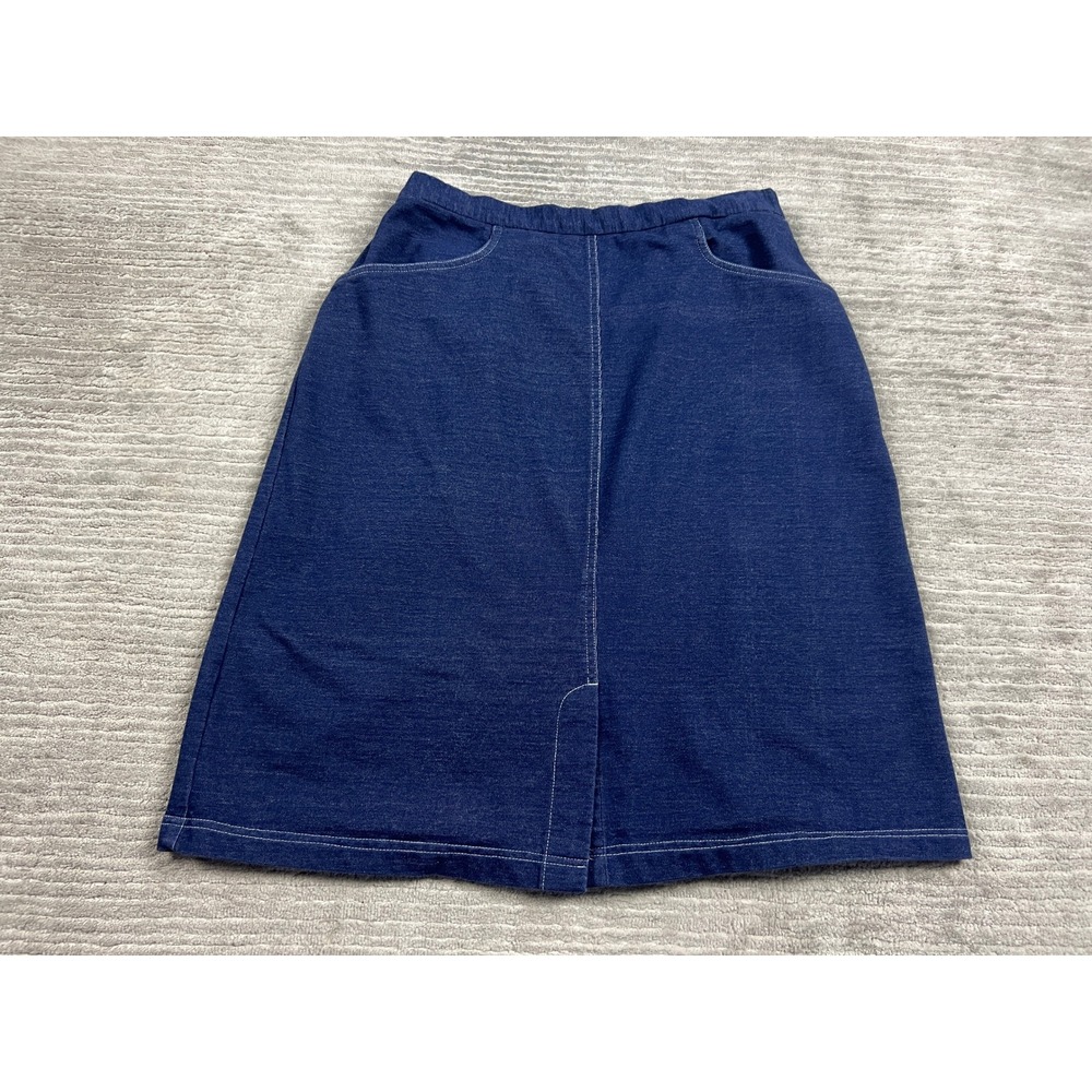 Style Studio Skirt Womens L Blue Denim Look Knit A-Line Elastic Waist Casual